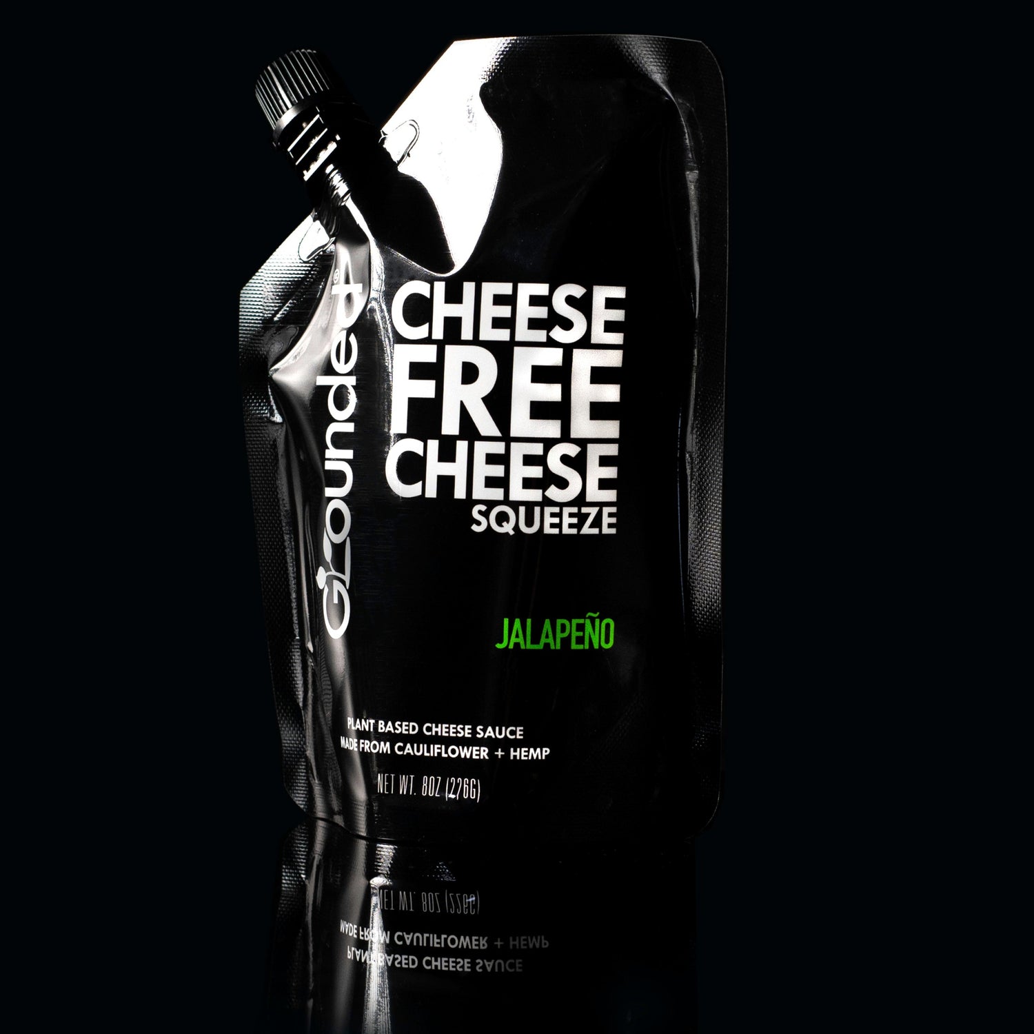 Grounded CHEESE FREE CHEESE SQUEEZE – Jalapeño | 100% Plant Based | Nut Free | Soy Free | Keto | Lactose Free cheese. All natural, sustainable vegan cheese, vegan queso made from hemp. Dairy free, healthy alternative to spicy queso.