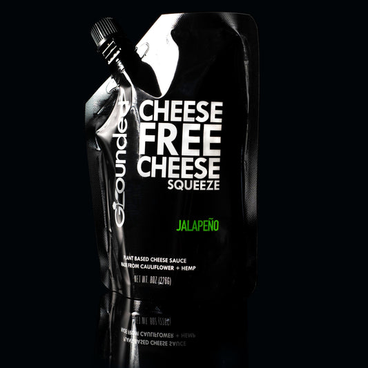 Grounded CHEESE FREE CHEESE SQUEEZE – Jalapeño | 100% Plant Based | Nut Free | Soy Free | Keto | Lactose Free cheese. All natural, sustainable vegan cheese, vegan queso made from hemp. Dairy free, healthy alternative to spicy queso.