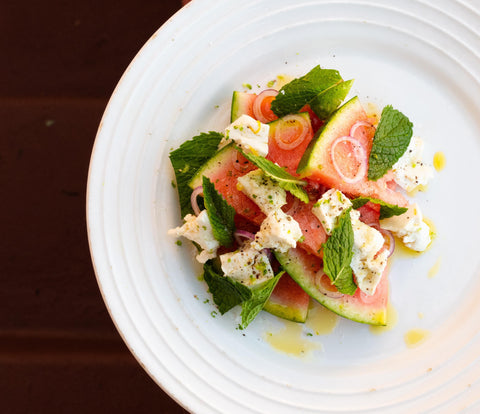Grounded Hemp Seed GOAT Cheese Recipe: Watermelon, Goat Cheese + Mint Salad Dairy Free Nut Free Vegan Plant Based 