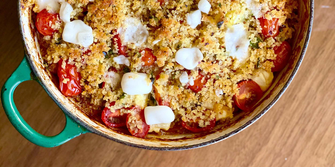 BAKED ORZO with CHERRY TOMATOES and GOAT CHEESE